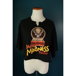 Jagermeister Jager Madness 2000 Vintage Alcohol Liquor Black Crop Top XL Y2K